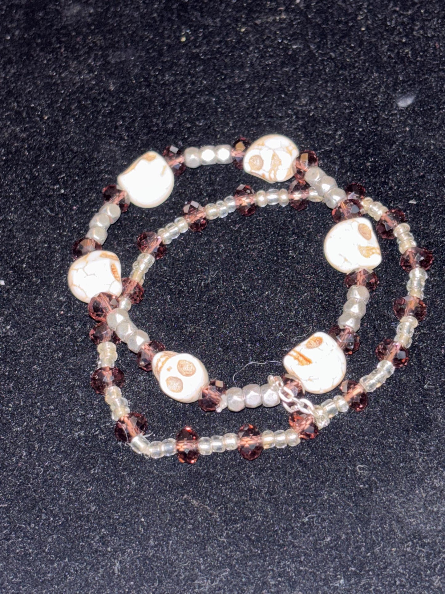 Crystal and Howlite Skull Beaded Stretchy Bracelet pair.
