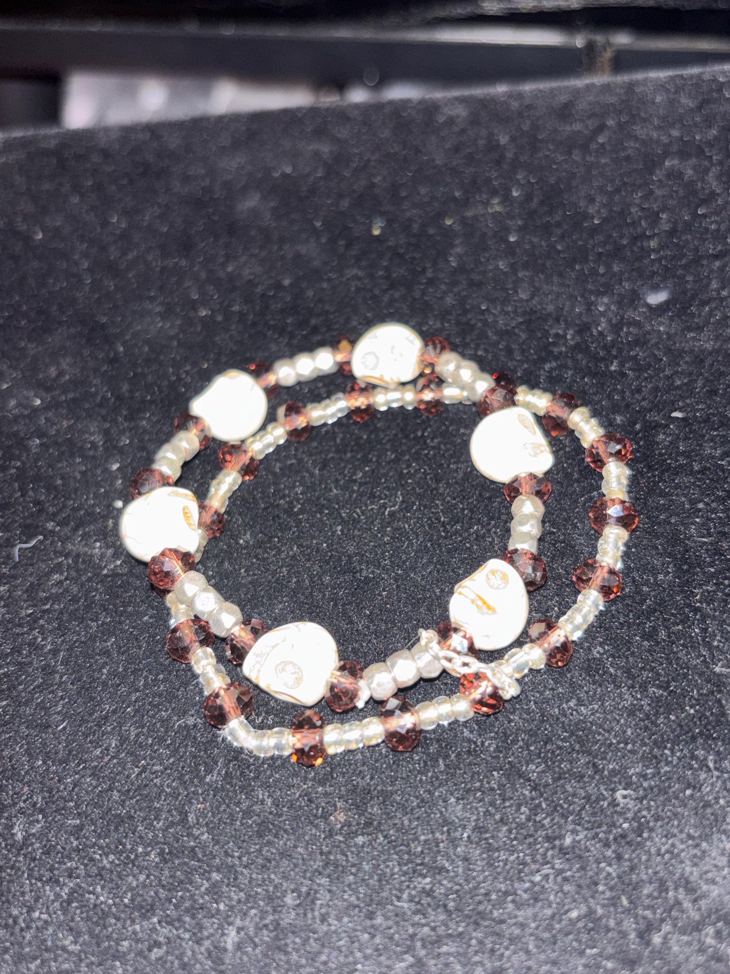 Crystal and Howlite Skull Beaded Stretchy Bracelet pair.