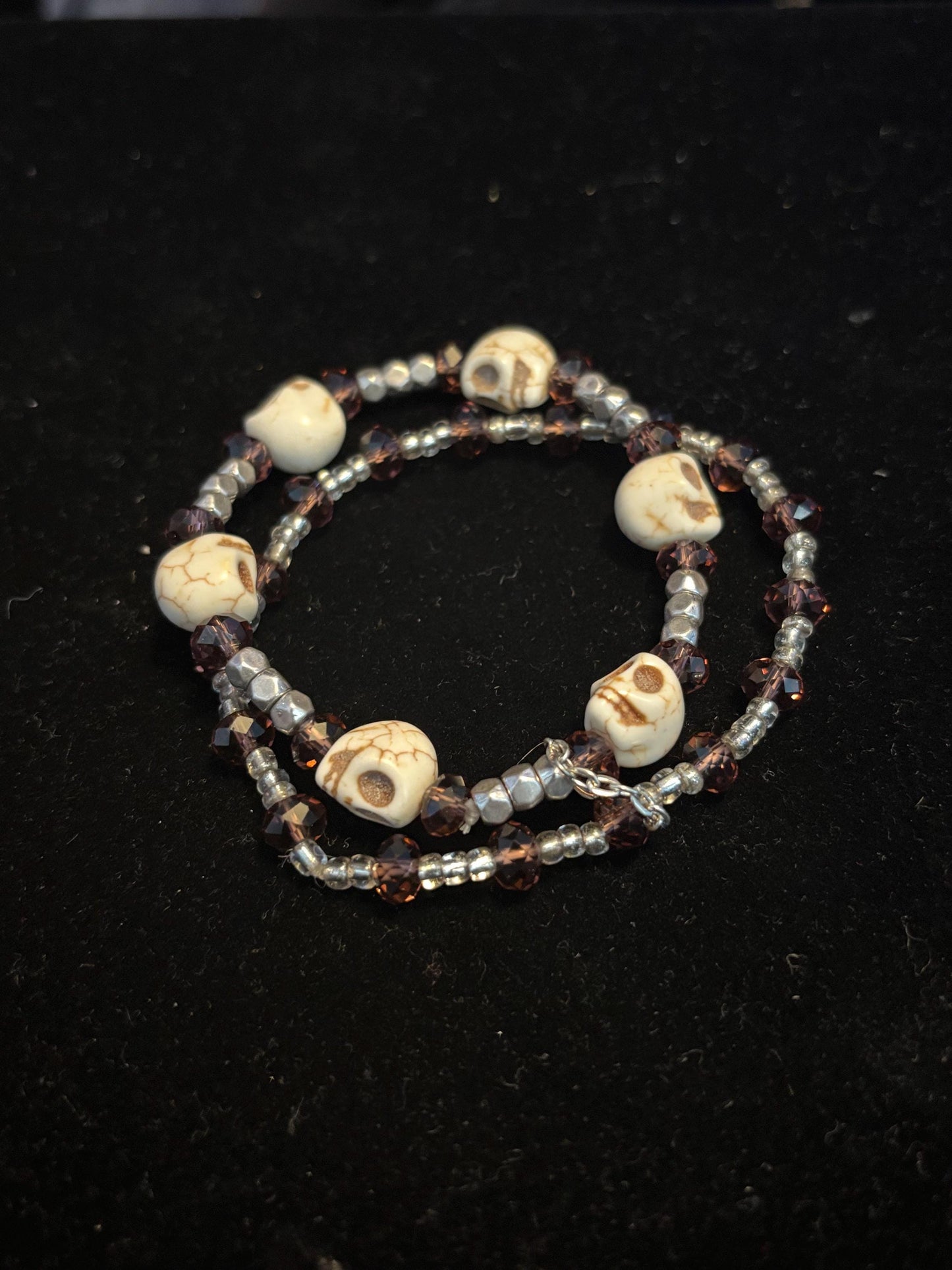 Crystal and Howlite Skull Beaded Stretchy Bracelet pair.