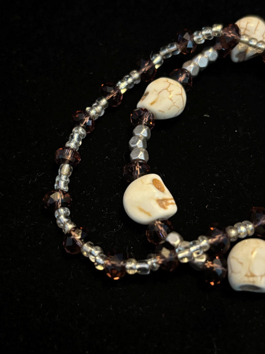 Crystal and Howlite Skull Beaded Stretchy Bracelet pair.